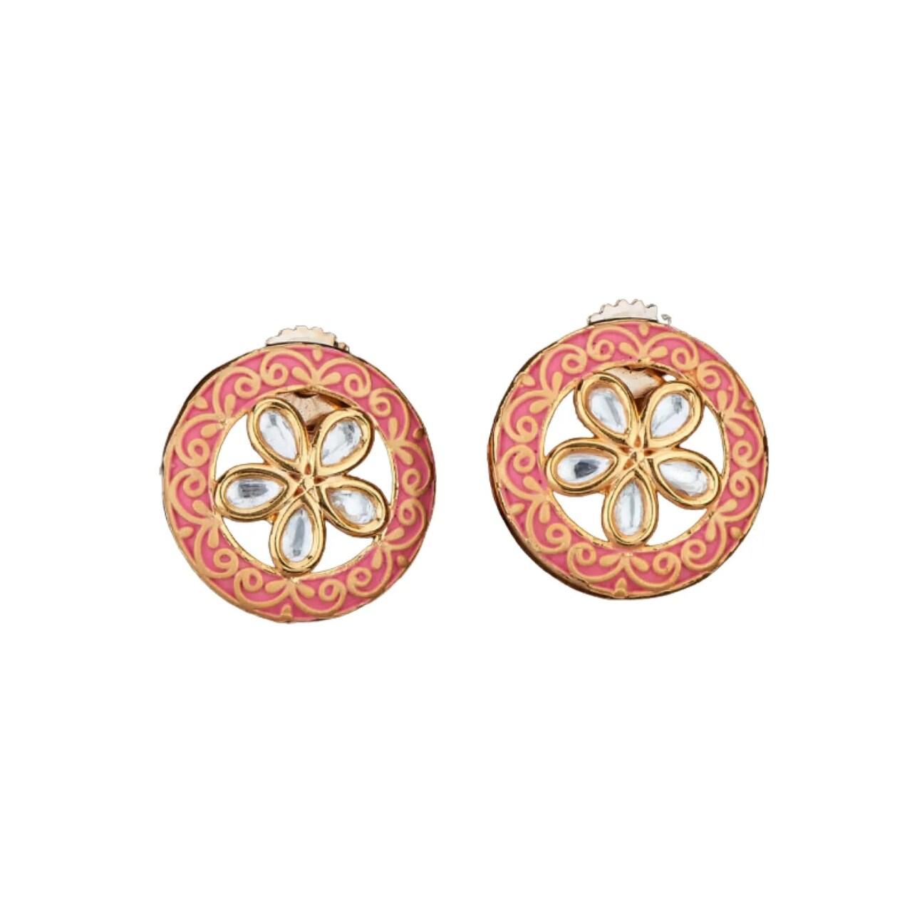 Indian Kundan Stud Earrings for Women - Kundan & Pearl Tassel Round Earrings, Small Tops Earring, Golden Tone Bollywood Style Dangle Earrings, Chandelier Jhumki Jewelry, Bridal Earrings, Gift for Her